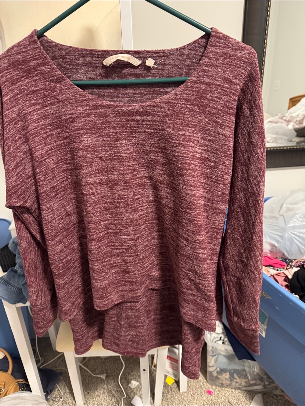 Soft Surroundings Marled Scoop Neck Long Sleeve Top - Wine Blend